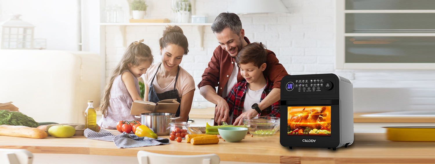 Calody 12.7 QT Air Fryer, 16-in-1 Air Fryer Toaster Oven Combo with Rotisserie and Dehydrator, Visible Window,LED Touch Screen, Free Recipes and Accessories Included