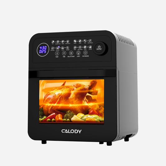 Calody 12.7 QT Air Fryer, 16-in-1 Air Fryer Toaster Oven Combo with Rotisserie and Dehydrator, Visible Window,LED Touch Screen, Free Recipes and Accessories Included