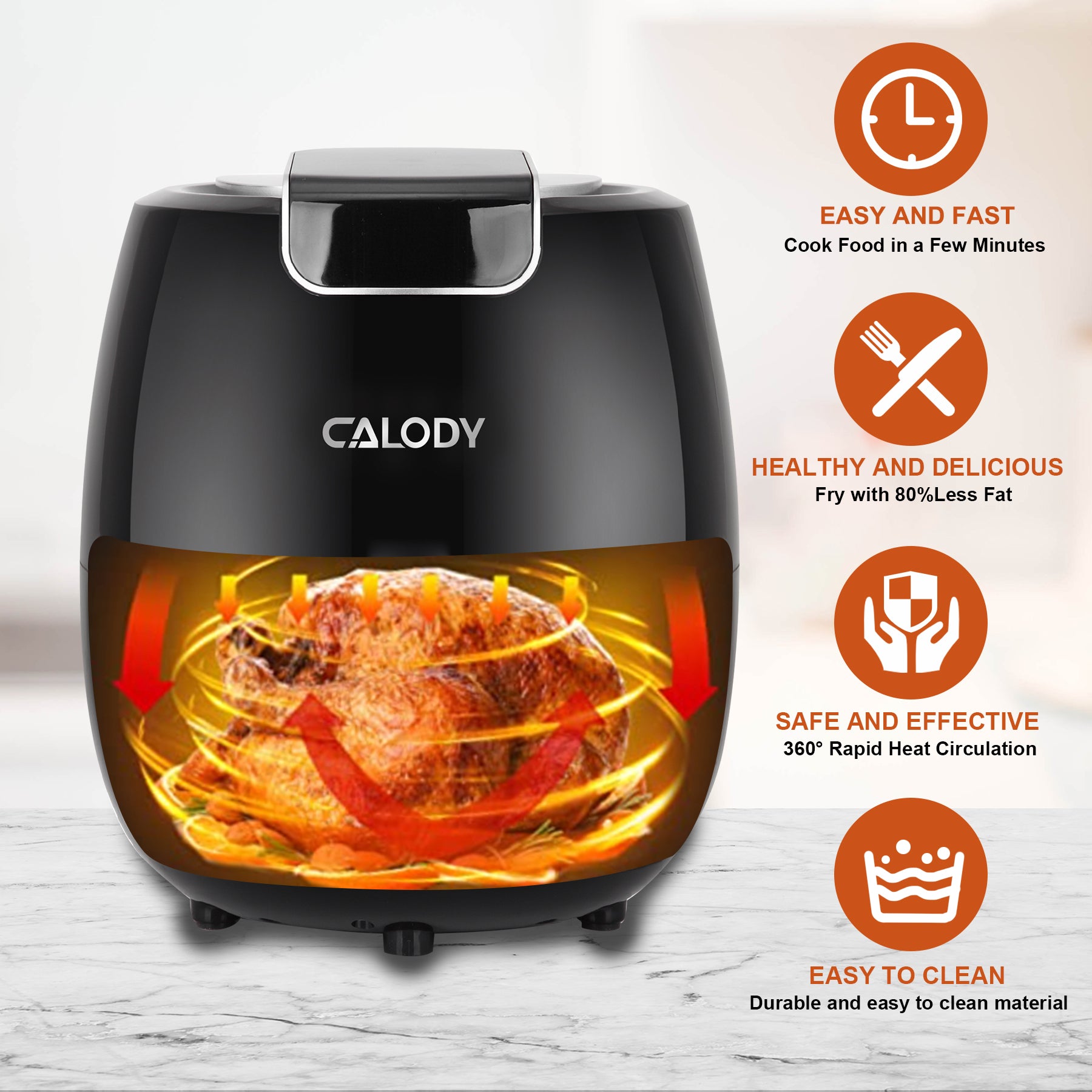 Cook Food in a Few Minutes, Fry with 80%Less Fat, 360° Rapid Heat Circulation, Durable and easy to clean material