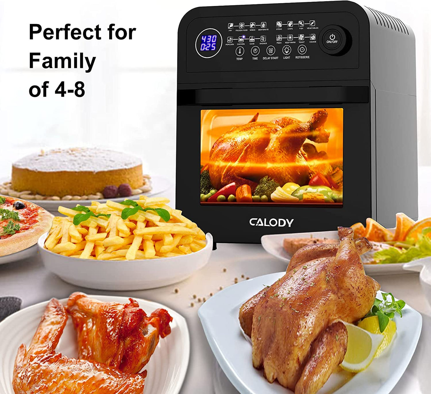 Calody 12.7 QT Air Fryer, 16-in-1 Air Fryer Toaster Oven Combo with Rotisserie and Dehydrator, Visible Window,LED Touch Screen, Free Recipes and Accessories Included