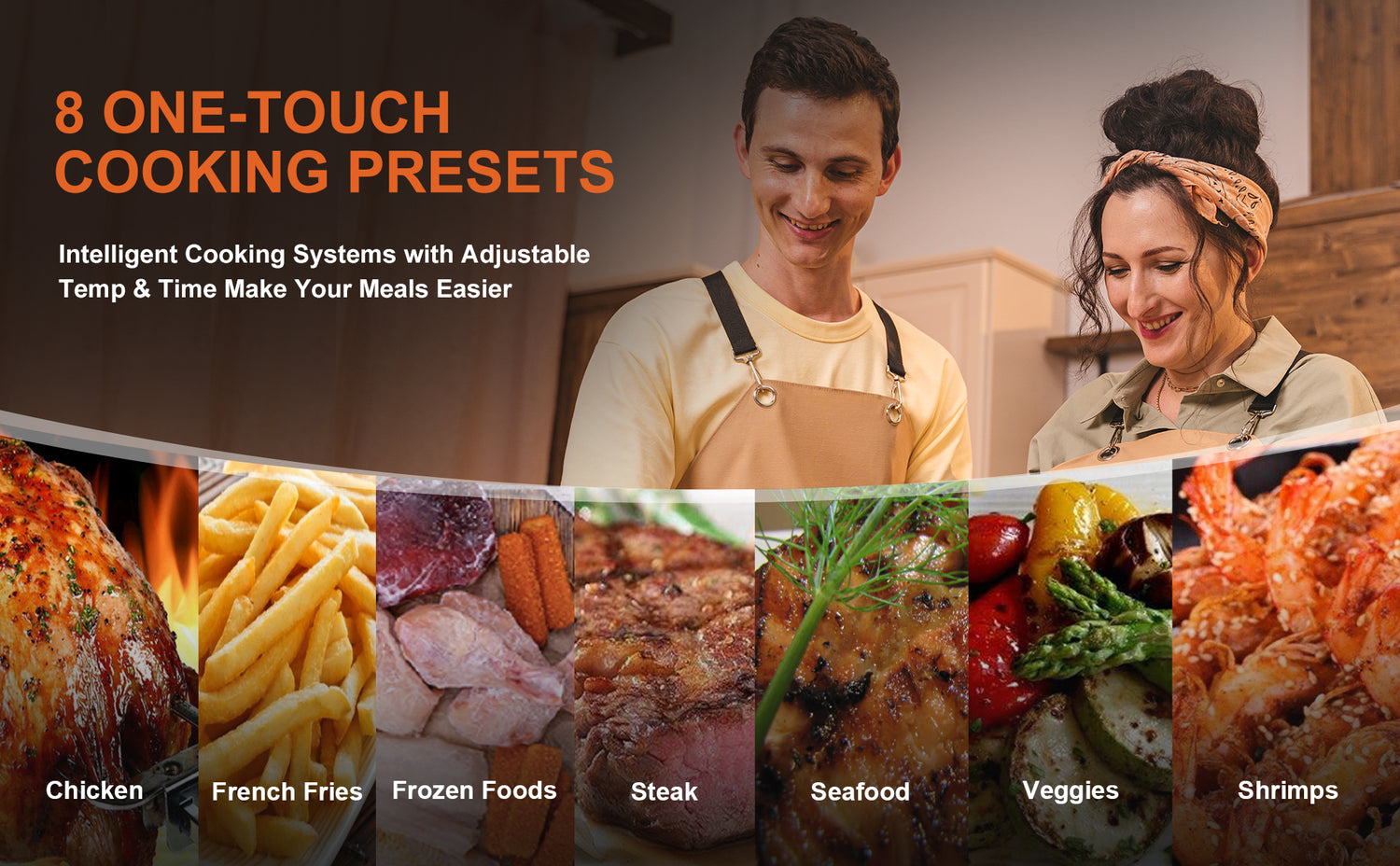 8 one-touch cooking presets Intelligent Cooking Systems with Adjustable Temp & Time Make Your Meals Easier